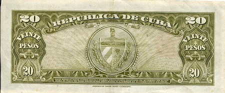 Cuba 20 Peso VF (see large scan) pick #: 80b