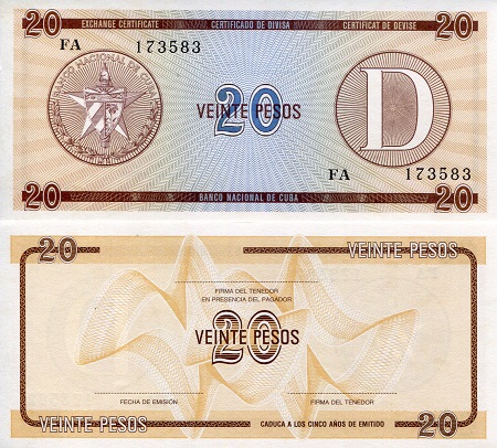Cuba 20 Pesos Pick Number: FX36 aUNC (corner issue) Banknote