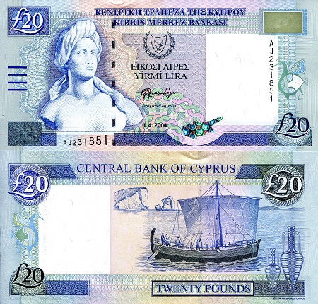 Cyprus 20 Pounds Pick Number: 63c UNC Banknote