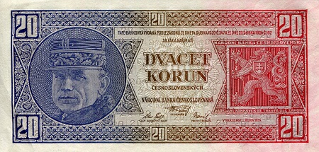 Czechoslovakia  20 Korun XF (see large scan) pick #: 21a