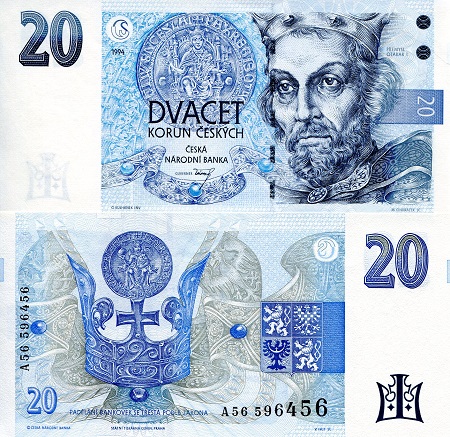 Czech Republic 20 Korun Pick Number: 10a UNC Banknote