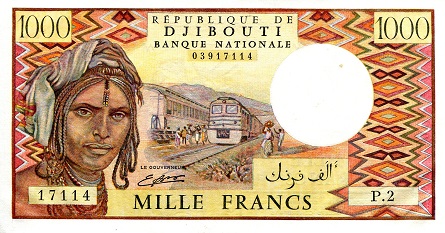 Djibouti 1,000 Francs Pick Number: 37b aUNC/XF (See large scan) Banknote