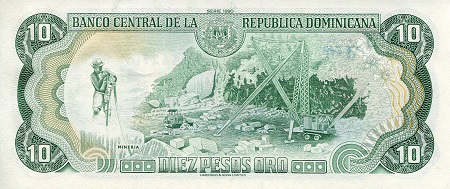 Dominican Republic 10 Pesos Oro aUNC (small corner issue) pick #: 132a