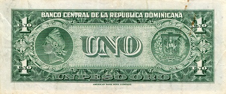 Dominican Republic 1 Peso Oro F/VG (See large scan - paperclip mark) pick #: 60f