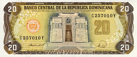 Dominican Republic 20 Pesos Oro Pick Number: 120h aUNC Banknote