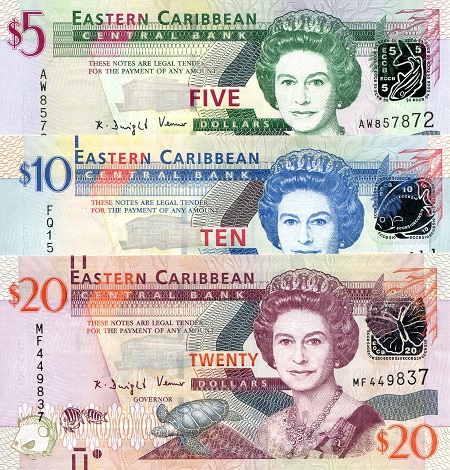 Eastern Caribbean States 5 - 20 Dollars Pick Number: 47, 48, 49 UNC Banknote