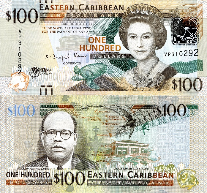 Eastern Caribbean States 100 Dollars Pick Number: 55 UNC Banknote