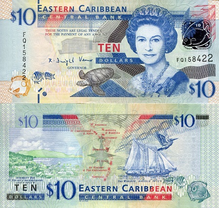 Eastern Caribbean States 10 Dollars Pick Number: 52a UNC Banknote