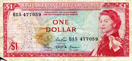 Eastern Caribbean States 1 Dollar Pick Number: 13b VG (see large scan) Banknote