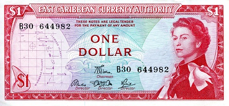 Eastern Caribbean States 1 Dollar Pick Number: 13d aUNC (see large scan) Banknote