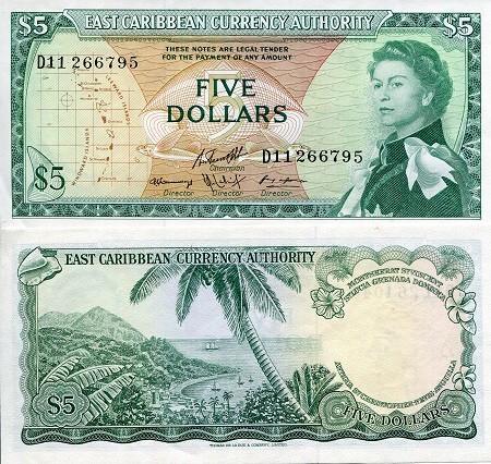 Eastern Caribbean States 5 Dollars Pick Number: 14h aUNC (very minor corner issue) Banknote