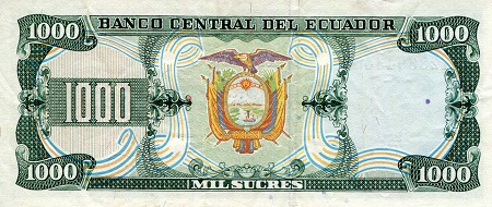 Ecuador  1,000 Sucres XF (see large scan) pick #: 125b