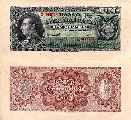 Ecuador 1 Sucre Pick Number: s172 aUNC/XF Banknote