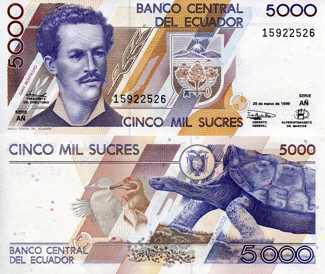 Ecuador 5000 Sucres Pick Number: 128c UNC Banknote