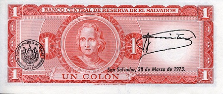 El Salvador 1 Colon  aUNC (mis-cut) pick #: 115