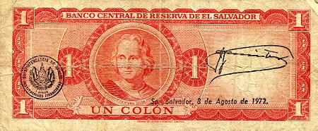 El Salvador 1 Colon  VG (see large scan) pick #: 115