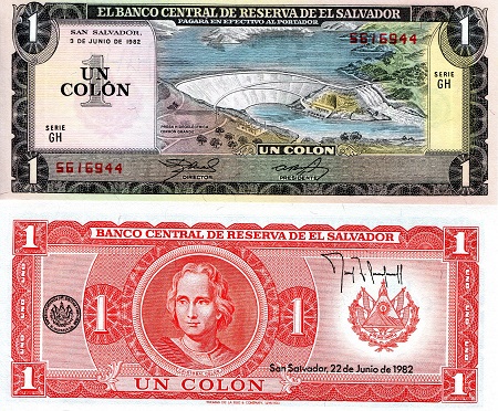 El Salvador 1 Colon Pick Number: 133Aa UNC Banknote