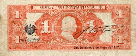 El Salvador 1 Colon  VG (see large scan) pick #: 83a