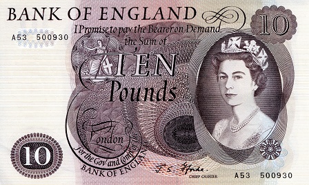 England 10 Pound Pick Number: 376b aUNC Banknote