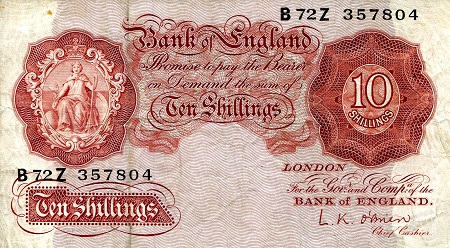 England 10 Shillings Pick Number: 368c VG+ (see scan) Banknote