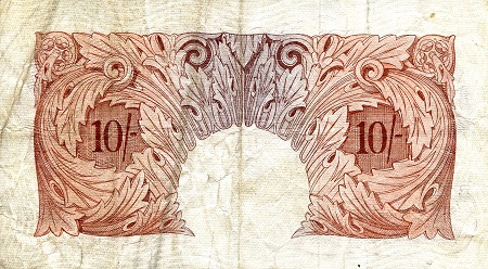 England 10 Shillings VG+ (see scan) pick #: 368c