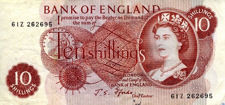 England 10 Shillings Pick Number: 373c F (see large scan) Banknote