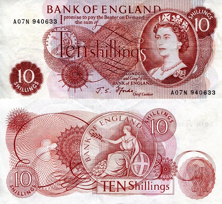England 10 Shillings Pick Number: 373c aUNC/XF (see large scan) Banknote