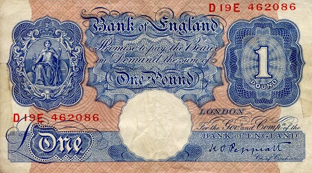 England 1 Pound Pick Number: 367a F/VG (see large scan) Banknote