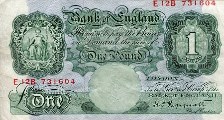 England 1 Pound Pick Number: 369a F (See large scan) Banknote