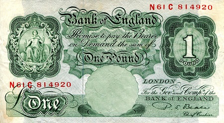 England 1 Pound Pick Number: 369b VF (see large scan) Banknote