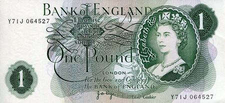 England 1 Pound Pick Number: 374g aUNC/XF (see large scan) Banknote