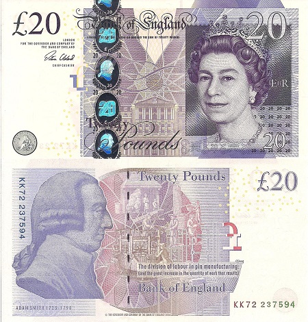 England 20 Pounds Pick Number: 392c UNC Banknote