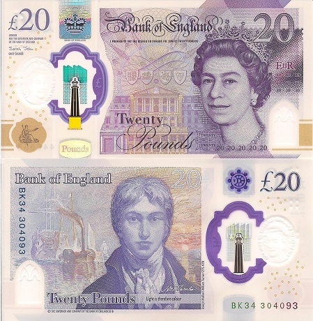 England 20 Pounds Pick Number: New XF (Center fold) Banknote