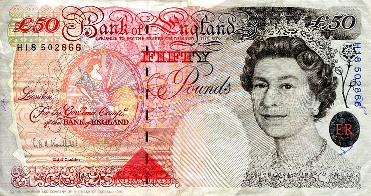 England 50 Pound Pick Number: 388a VG Banknote