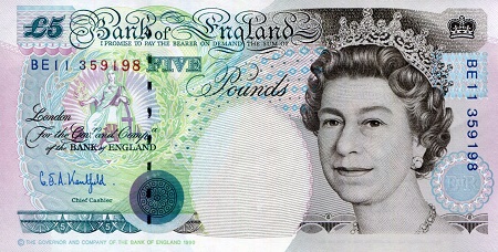 England 5 Pounds Pick Number: 382Aa aUNC/XF (see large scan) Banknote