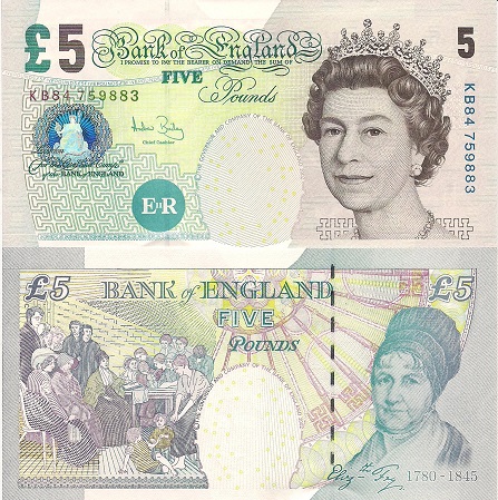 England 5 Pound Pick Number: 391c UNC Banknote