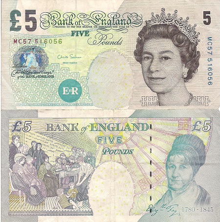 England 5 Pound Pick Number: 391d F/VG (see large scan) Banknote