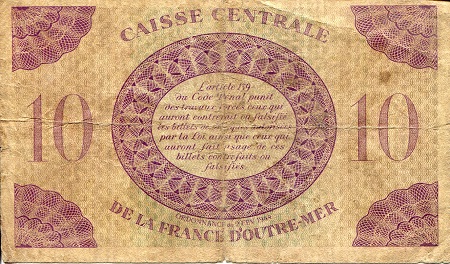 French Equatorial Africa 10 Francs VG/G (see large scan) pick #: 11