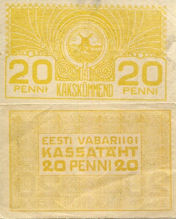 Estonia 20 Penni Pick Number: 41 VF (see large scan) Banknote