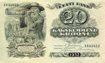 Estonia 20 Krooni Pick Number: 64a XF/VF (see large scan) Banknote