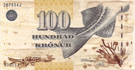 Faeroe Islands 100 Kronur Pick Number: 25 VF Banknote