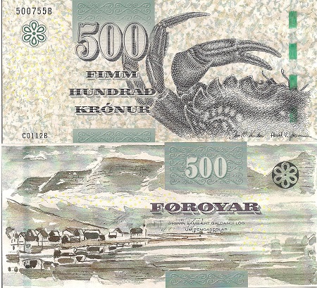 Faeroe Islands 500 Kronur Pick Number: 32 UNC Banknote