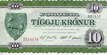 Faeroe Islands 10 Kronur Pick Number: 18 UNC Banknote