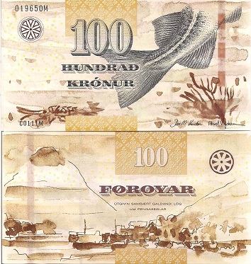 Faeroe Islands 100 Kronur Pick Number: 30 UNC Banknote