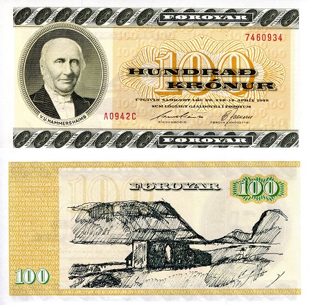 Faeroe Islands 100 Kronur Pick Number: 21f UNC Banknote