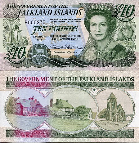 Falkland Islands 10 Pounds Pick Number: 18a UNC Banknote