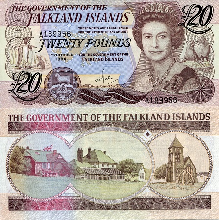 Falkland Islands 20 Pound Pick Number: 15 UNC Banknote