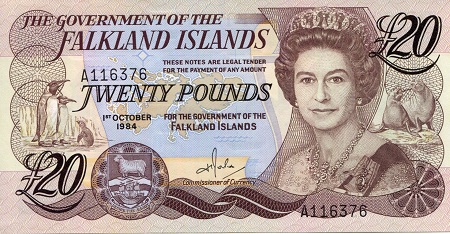 Falkland Islands 20 Pound Pick Number: 15a aUNC Banknote
