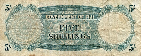 Fiji 5 Shillings F/VG (see large scan) pick #: 51a