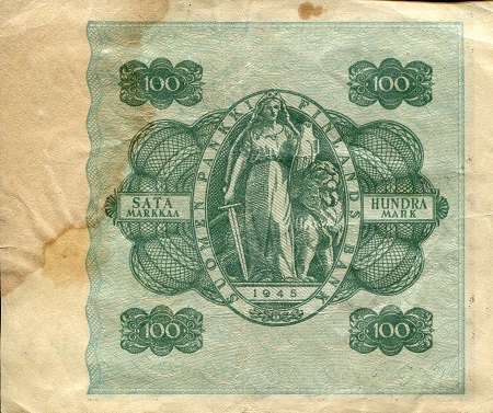Finland 100 Markkaa F (Stain/writing - See large scan) pick #: 80
